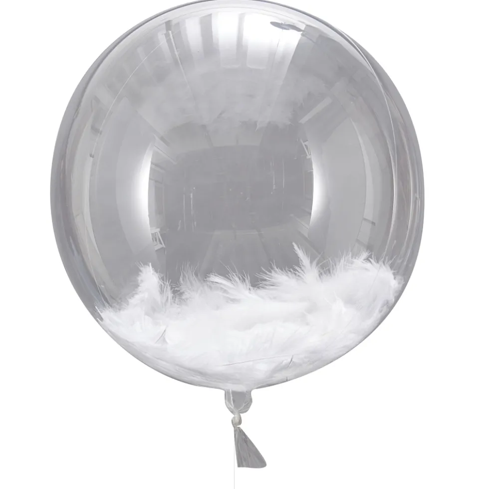 Pack de 3 Globos Transparentes con Plumas en el Interior 45 cm.