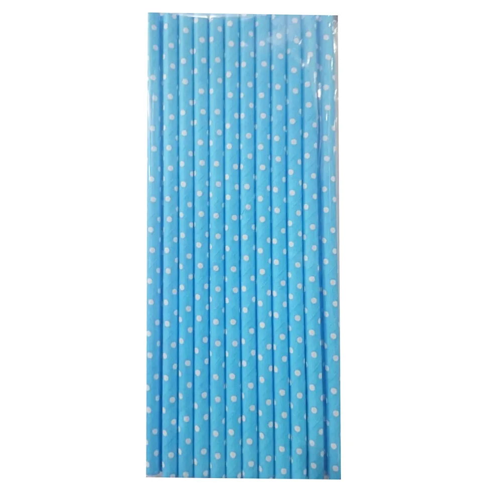 Pack de 24 Pajitas de Papel Celestes con Lunares