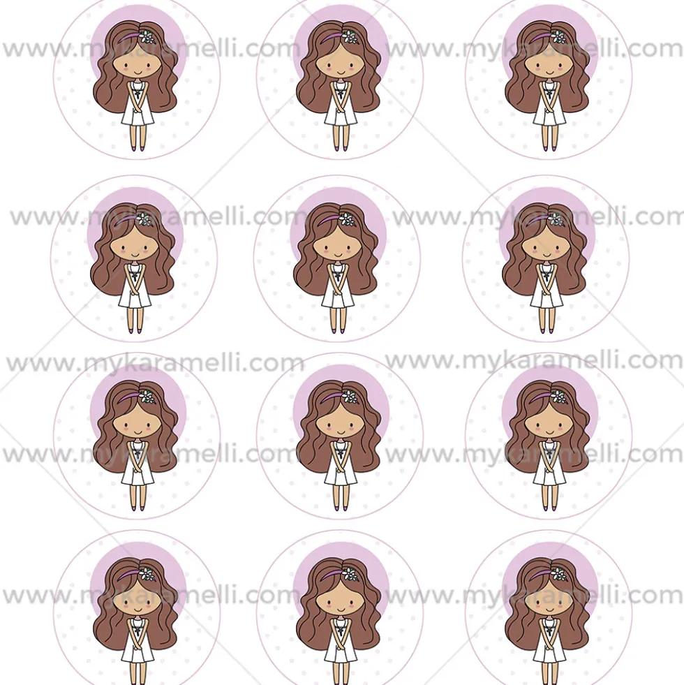Papel Comestible 6 cm Comunión Niña Castaña Modelo Z