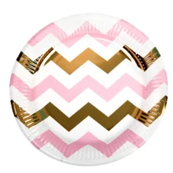 Platos Chevron Blancos, Rosas y Dorados