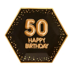 Platos Dorados y Negros 50 años 8 ud