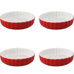 Set 4 Moldes de Cerámica Color Rojo para Tartaletas 12,5 cm