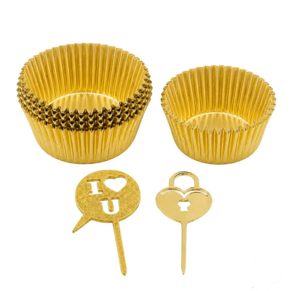 Set Cupcakes Celebraciones con Cápsulas Doradas y Toppers 64 ud