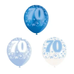 Set de 6 Globos 70 Cumpleaños Azul 30 cm