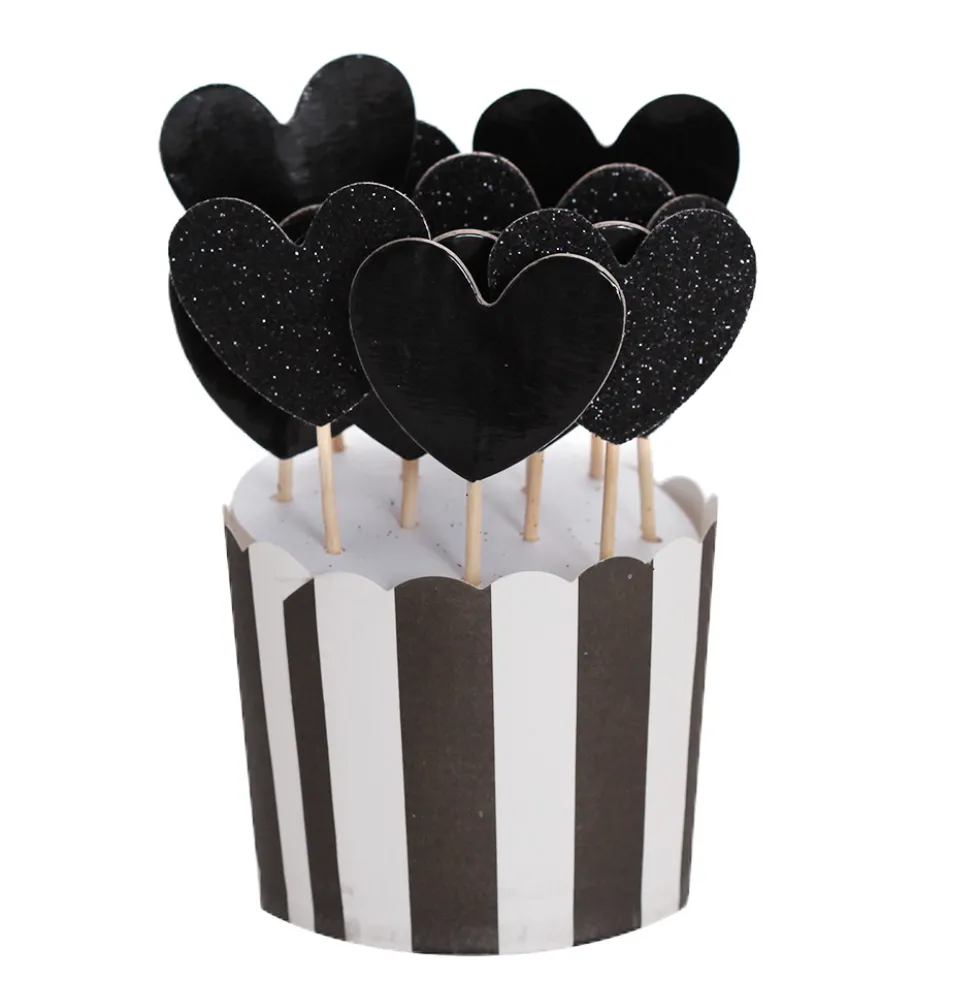 Set de 12 Toppers Corazones Negros