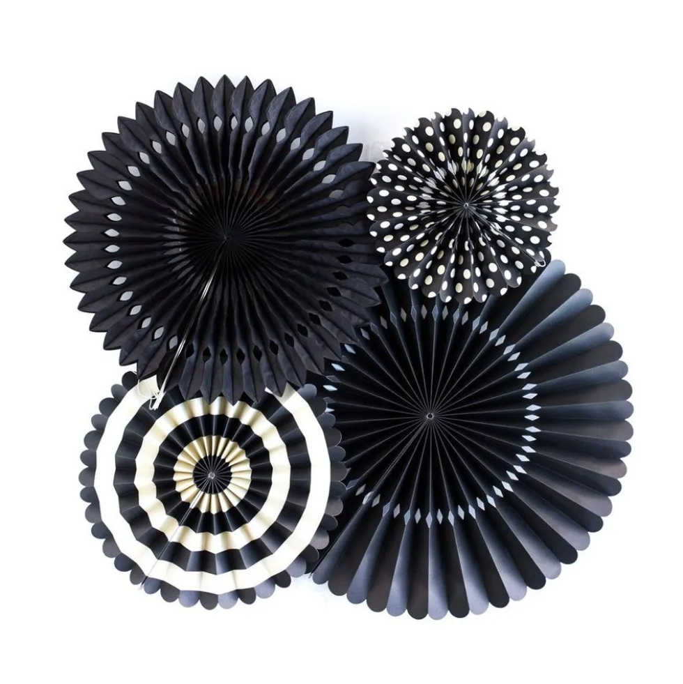 Set de 4 Abanicos Decorativos Negro Intenso