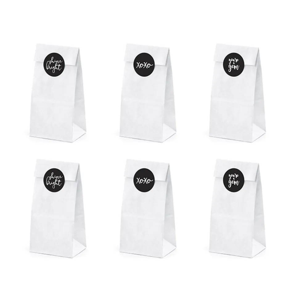 Set de 6 Bolsas Blancas para Dulces con Pegatinas