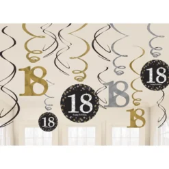 Set de 12 Decoraciones 18 años Gold Sparkling