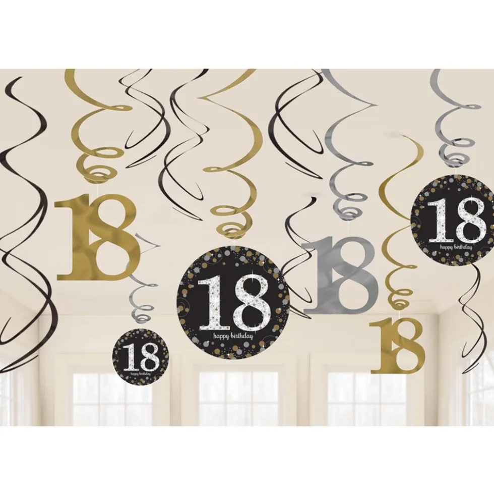 Set de 12 Decoraciones 18 años Gold Sparkling