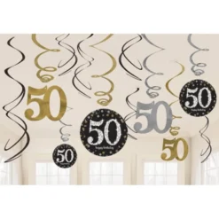 Set de 12 Decoraciones 50 años Gold Sparkling