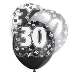 Set de 6 Globos 30 Años Black Glitz