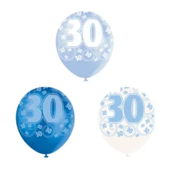 Set de 6 Globos 30 Cumpleaños Azul 30 cm