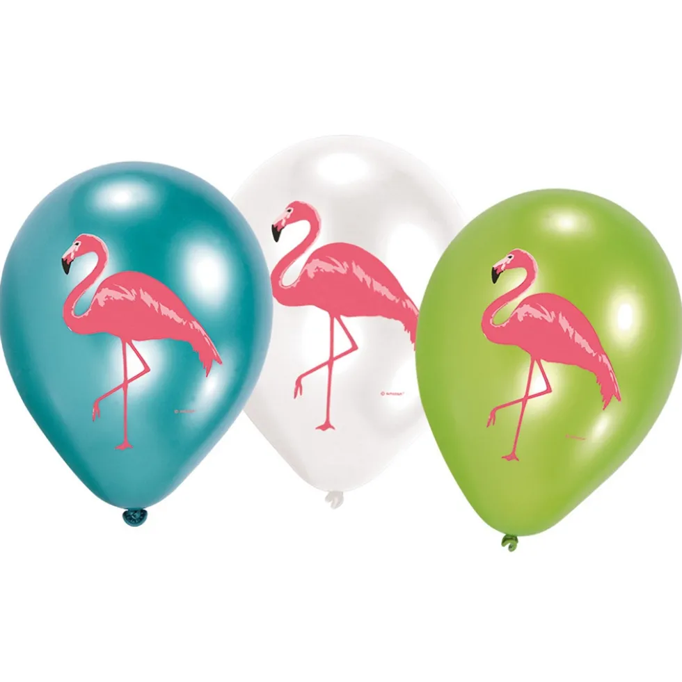 Set de 6 Globos Flamenco 4 Caras 27 cm