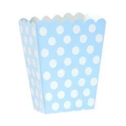 Set de 12 Mini Cajas para Palomitas Azul con Lunares Blancos