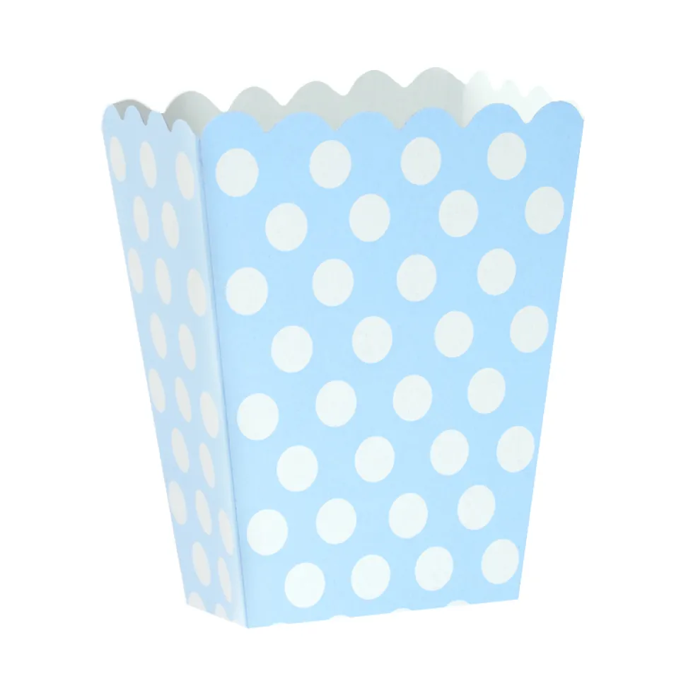 Set de 12 Mini Cajas para Palomitas Azul con Lunares Blancos