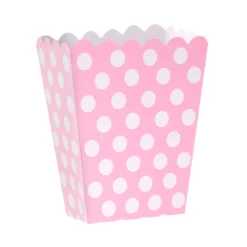 Set de 12 Mini Cajas para Palomitas Rosa con Lunares Blancos