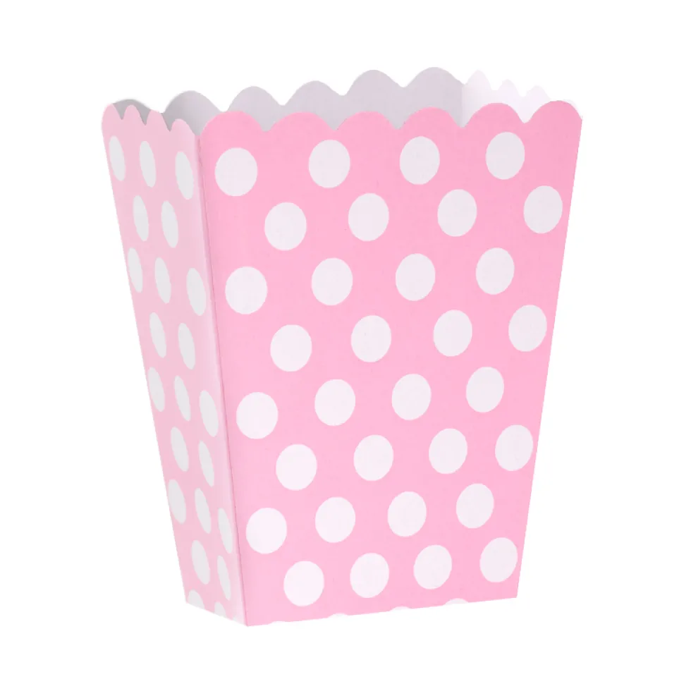 Set de 12 Mini Cajas para Palomitas Rosa con Lunares Blancos