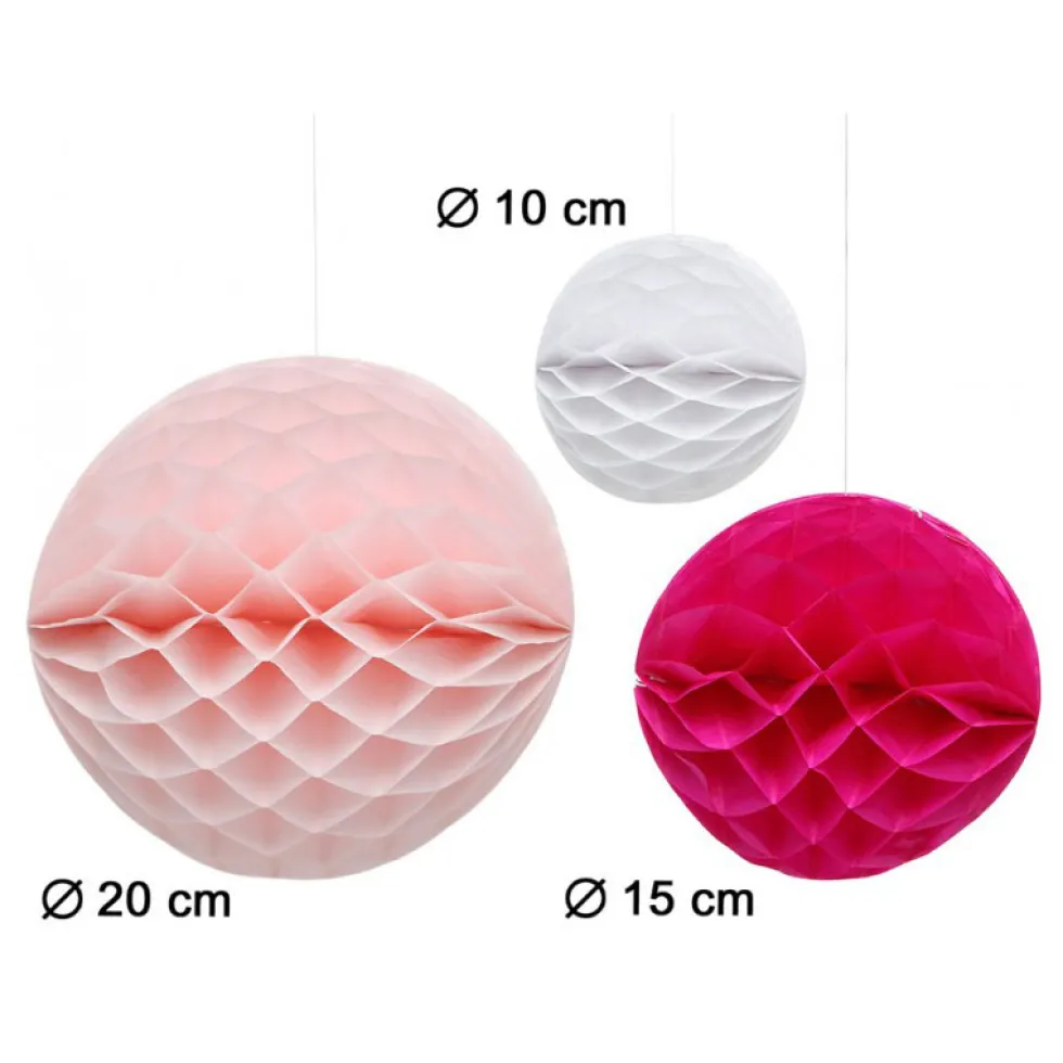 Set de 3 Pompones Nido de Abeja Blanco, Rosa y Fucsia