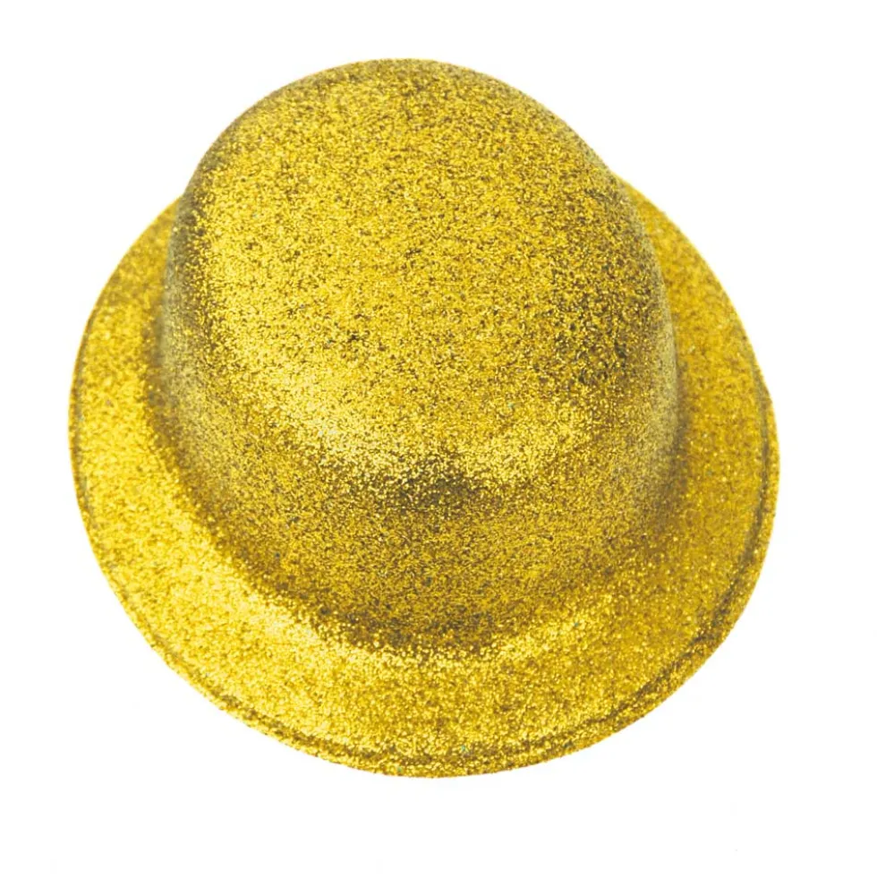 Sombrero Bombín Oro Escarchado 26 cm