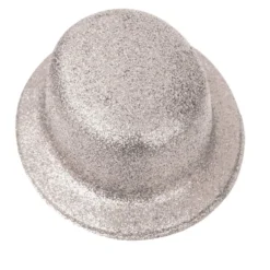 Sombrero Bombín Plata Escarchada 26 cm