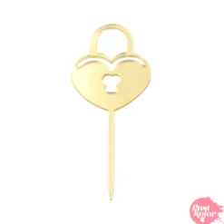 Topper para cupcake dorado - candado corazon