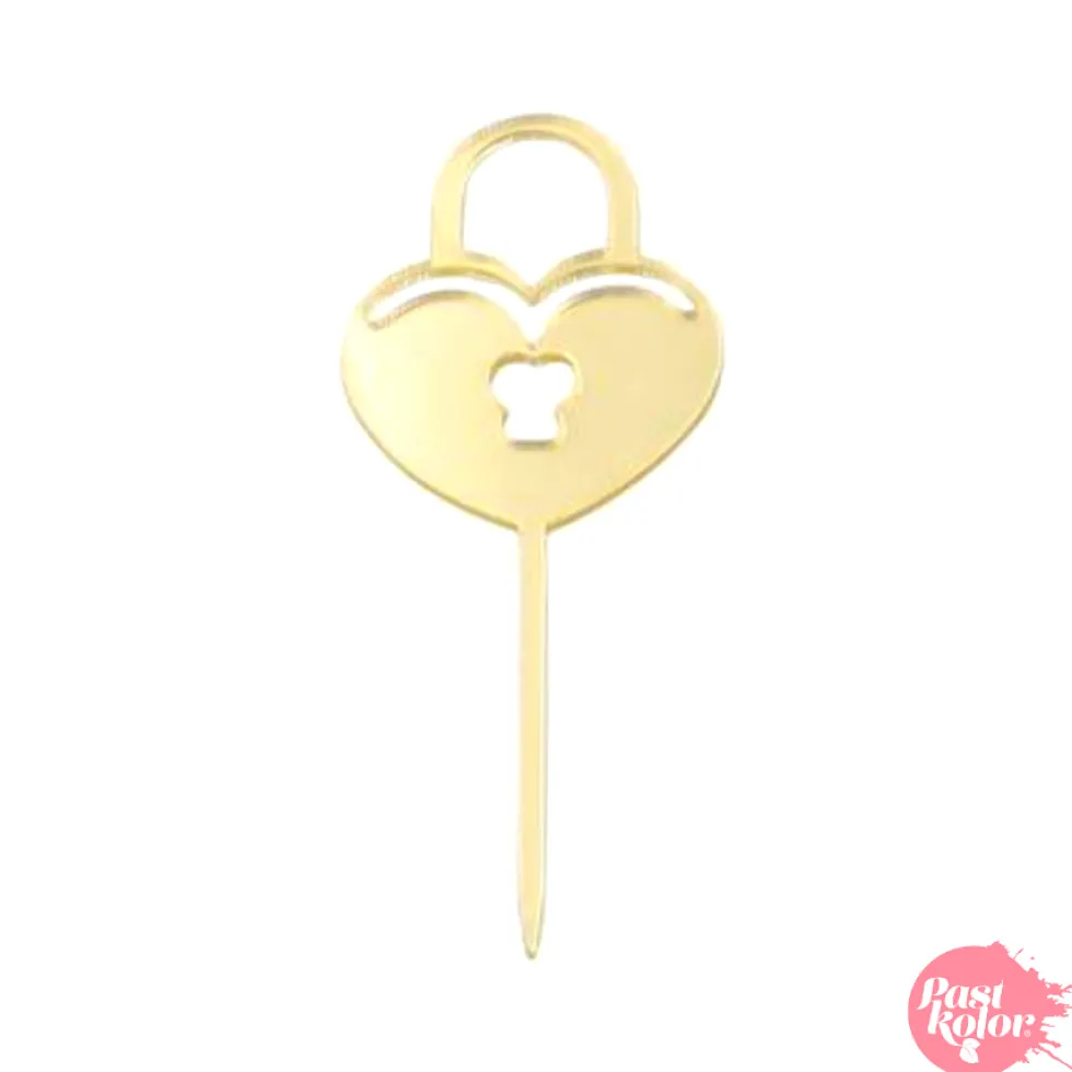 Topper para cupcake dorado - candado corazon