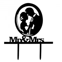 Topper para Tarta de Bodas Pareja dentro de un Círculo Mr & Mrs
