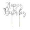 Topper para Tartas Happy Birthday Plateado 22 cm