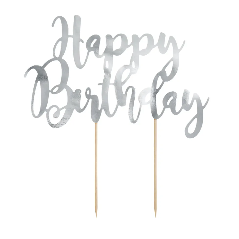 Topper para Tartas Happy Birthday Plateado 22 cm