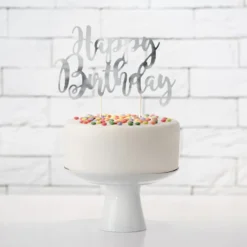 Topper para Tartas Happy Birthday Plateado 22 cm