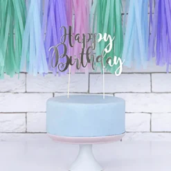 Topper para Tartas Happy Birthday Plateado 22 cm