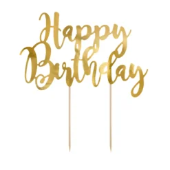 Topper para Tartas Happy Birthday Dorado 22 cm