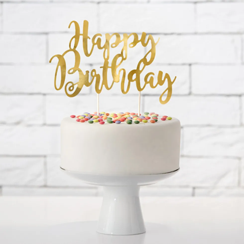 Topper para Tartas Happy Birthday Dorado 22 cm