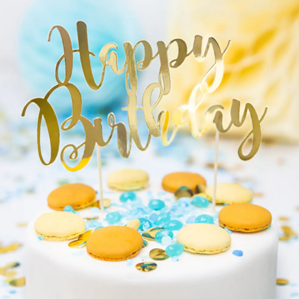 Topper para Tartas Happy Birthday Dorado 22 cm