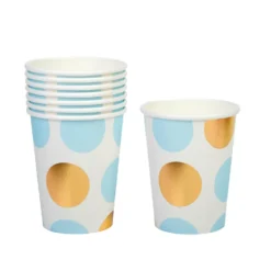 Vasos Blancos con Lunares Azules y Dorados