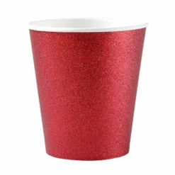 Vasos Rojos con Purpurina 10 ud