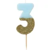 Vela Nº 3 Azul Celeste y Dorada 12 cm