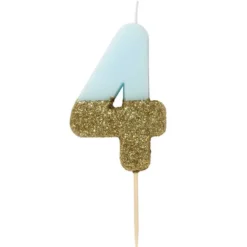 Vela Nº 4 Azul Celeste y Dorada 12 cm