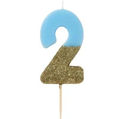 Vela Nº 2 Azul y Dorada 12 cm
