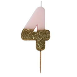Vela Nº 4 Rosa Claro y Dorada 12 cm
