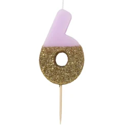 Vela Nº 6 Rosa Claro y Dorada 12 cm