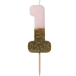 Vela Nº 1 Rosa Claro y Dorada 12 cm