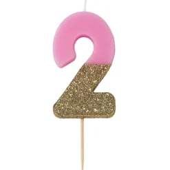 Vela Nº 2 Rosa y Dorada 12 cm